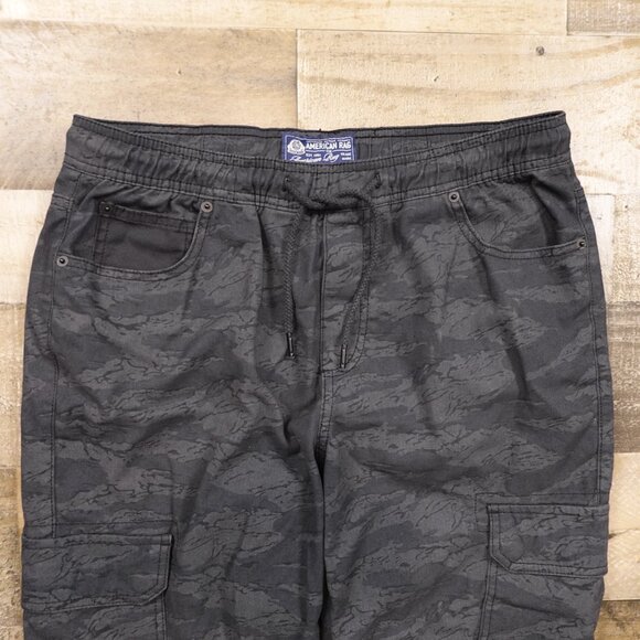 American Rag Camo Cargo Jogger Pants Men’s Medium Black Gray Drawstring - Picture 2 of 10